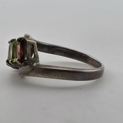 Sterling Silver Rainbow Multi-Gem Baguette Ring, Size 8 925 GNA Jewelry