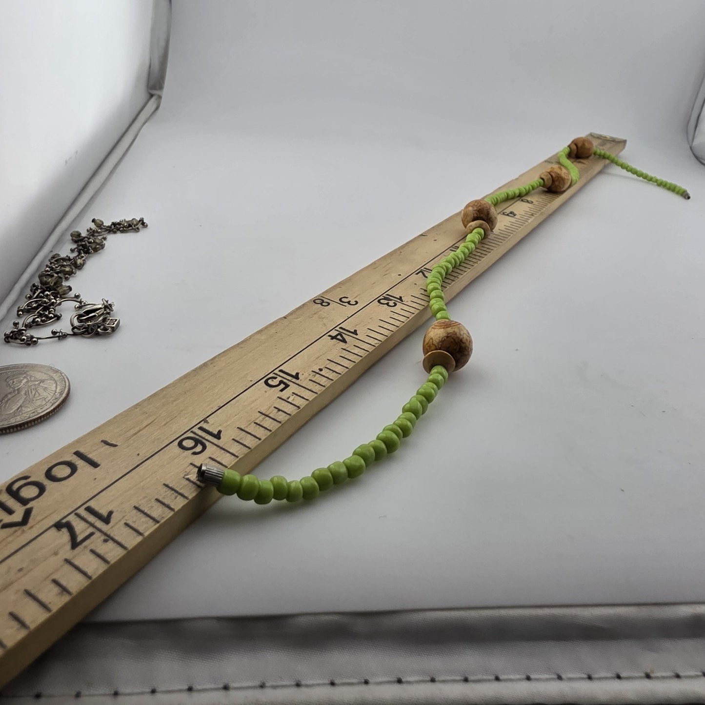 Lime Green Beaded Necklace w/ Wood Accent Beads Y2K Boho Cute Summer