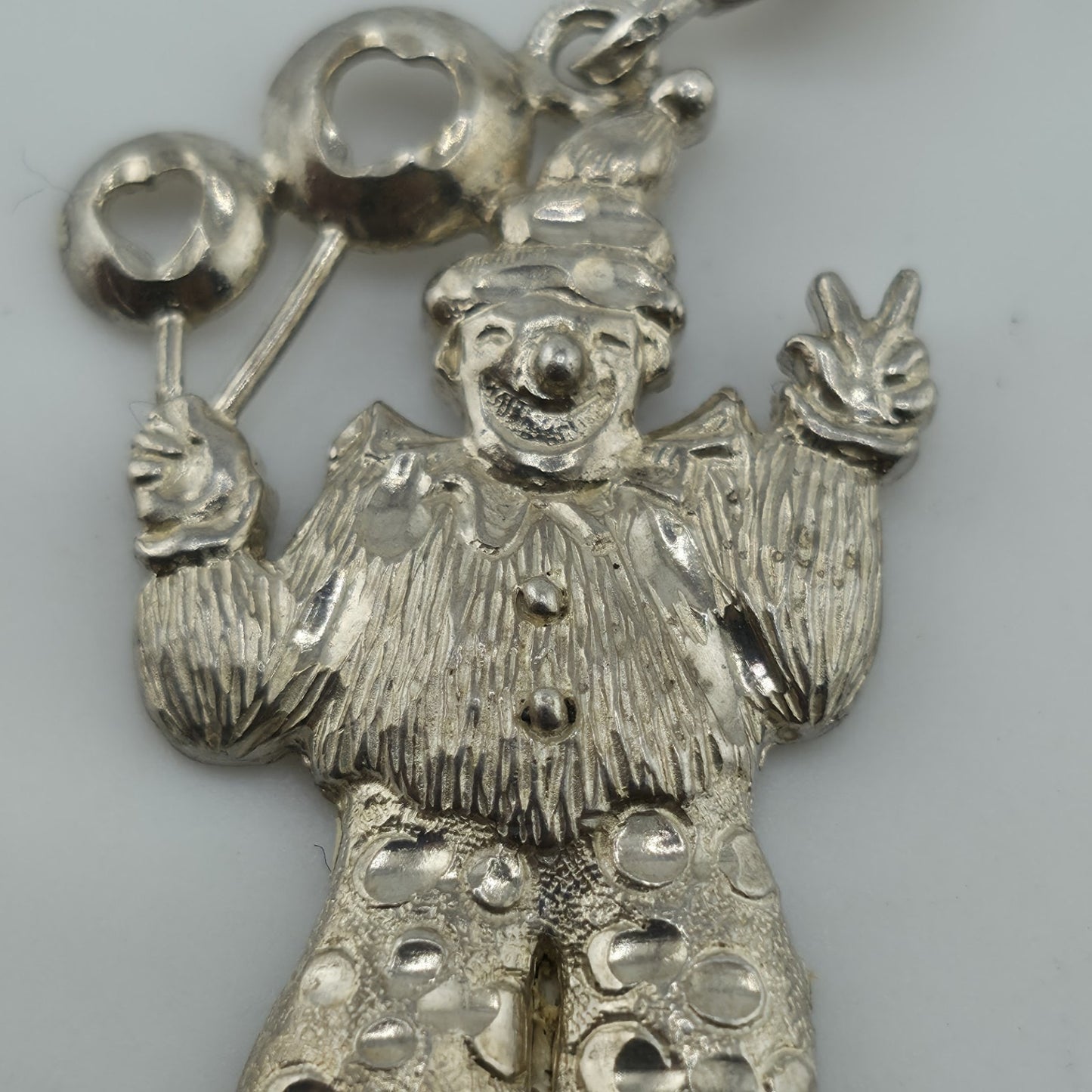 Vintage Sterling Silver 925 Clown Pendant Charm Balloons Jester Circus 4g