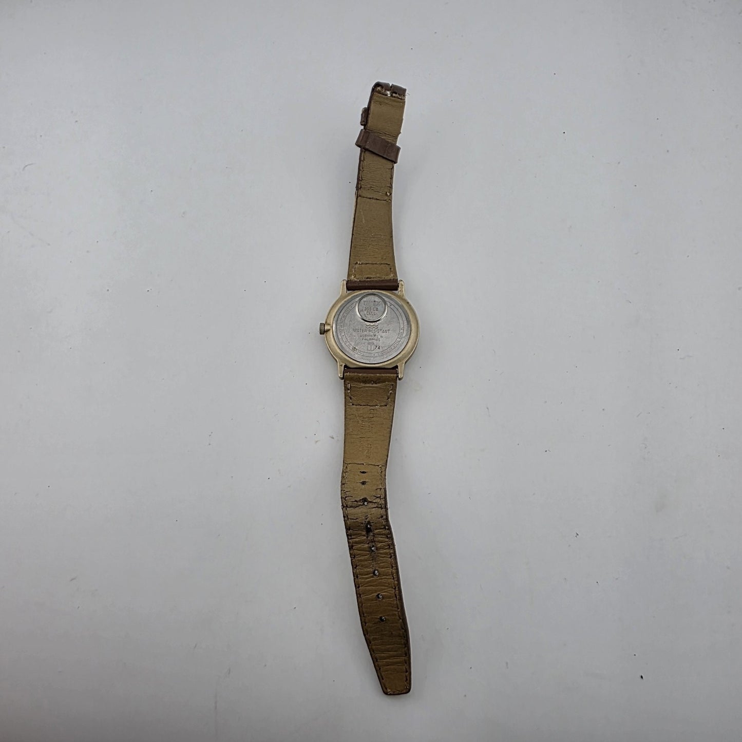 Timex Quartz Watch Beige Dial Date Brown Canvas Leather Strap Working