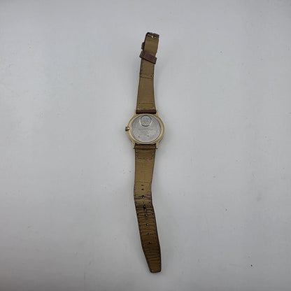 Timex Quartz Watch Beige Dial Date Brown Canvas Leather Strap Working