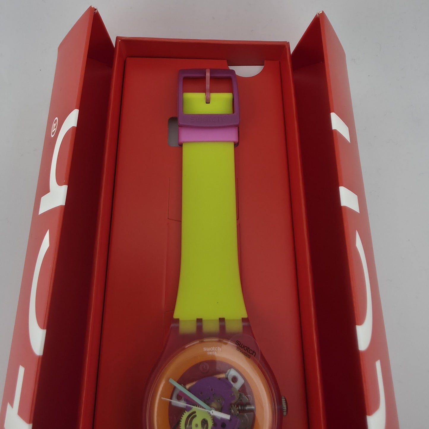 Swatch Dip In Color SUOP103 New Gent Watch Yellow Purple Pink New BoxColorful