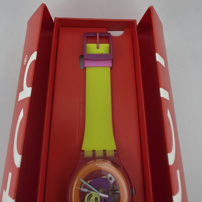 Swatch Dip In Color SUOP103 New Gent Watch Yellow Purple Pink New BoxColorful