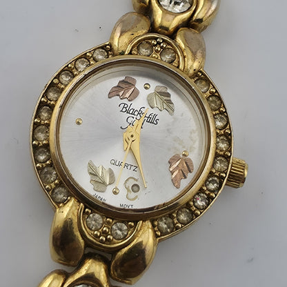Black Hills Gold Quartz Women’s Watch Gold Tone Leaf Dial Working 6.75"