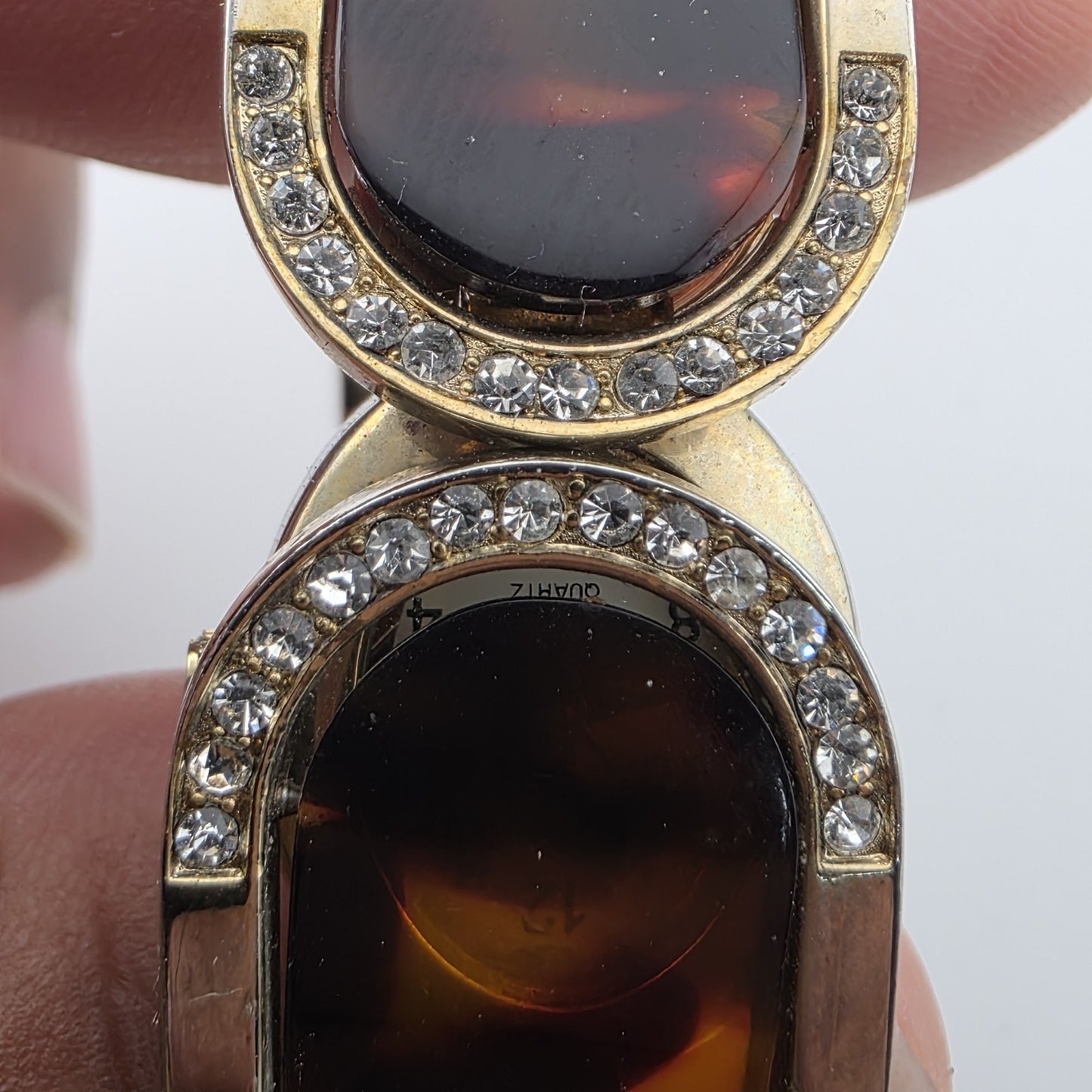 Sophie Tortoise Rhinestone Bangle Cuff Watch Gold Tone New Battery Size 6