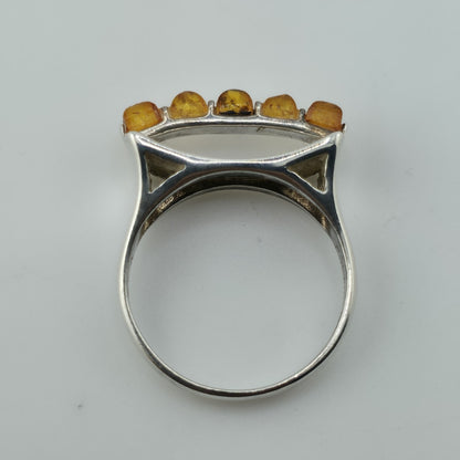 Vintage Baltic Amber Ring 925 Sterling Silver Poland Cognac Honey Sz 7.5
