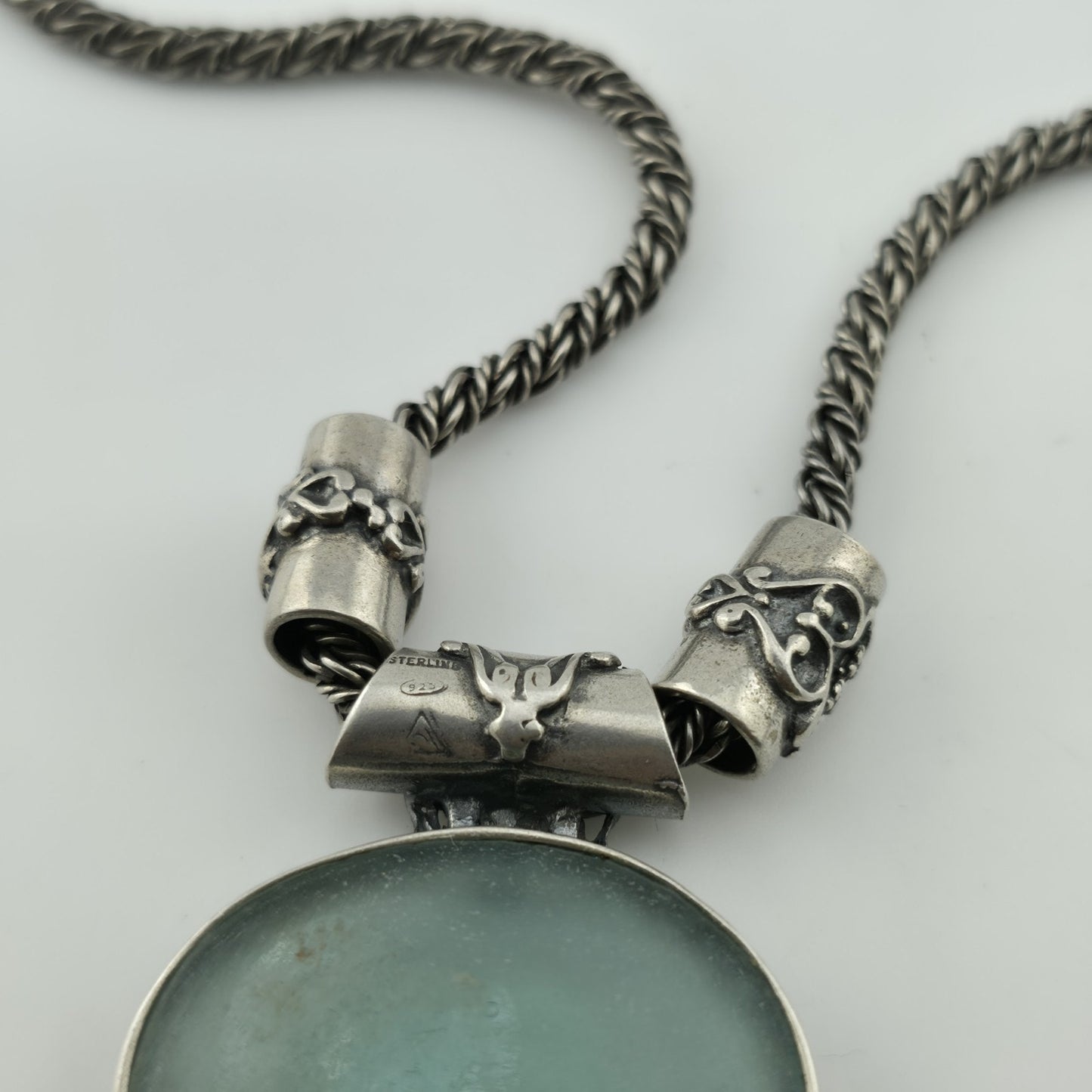 Sterling Silver Necklace 16" Ancient Roman Byzantine Empire Glass Pendant 44.7g