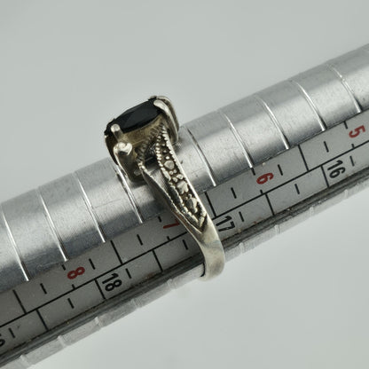 Vintage Avon Sterling Silver 925 Black Stone Ring Marquise Size 7.25