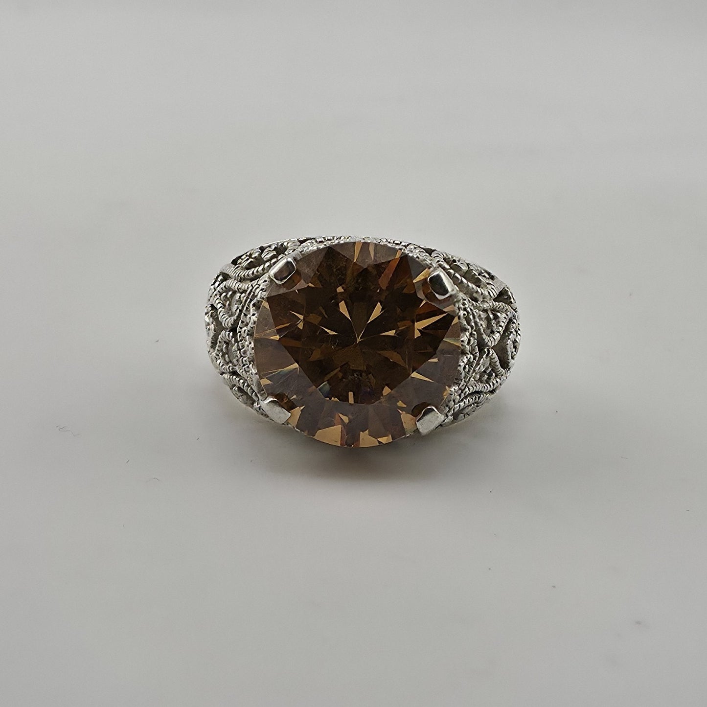 Esposito ESPO Ring Sterling 925 Silver Jubilee Champagne CZ Size 6 Vintage