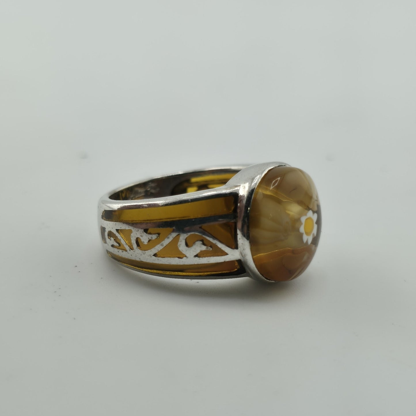 Alan K Sterling Silver 925 Millefiori Murano Glass Statement Ring Size 9 Italy