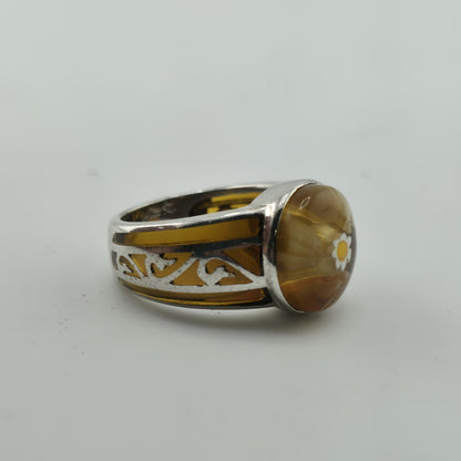 Alan K Sterling Silver 925 Millefiori Murano Glass Statement Ring Size 9 Italy