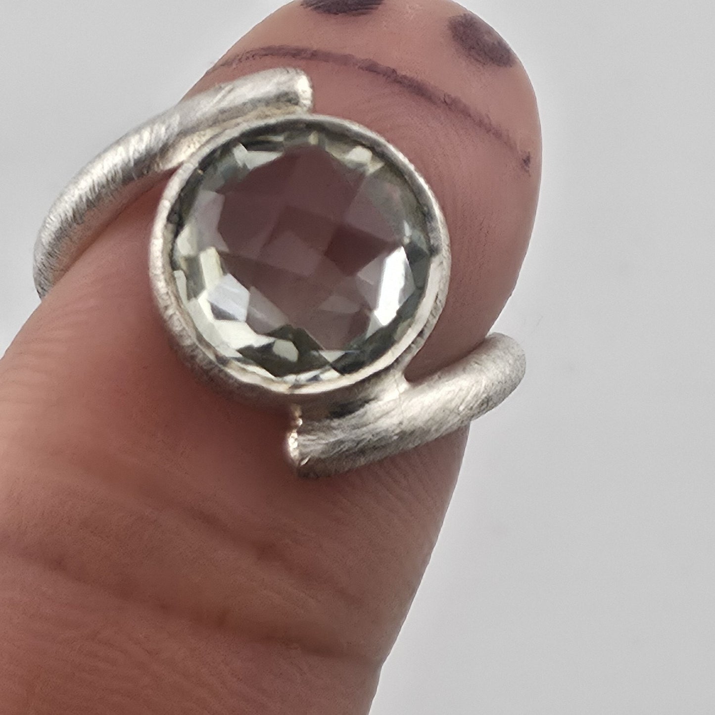 Sterling Silver Green Amethyst Quartz Ring 6.75 Modernist Bypas Statement