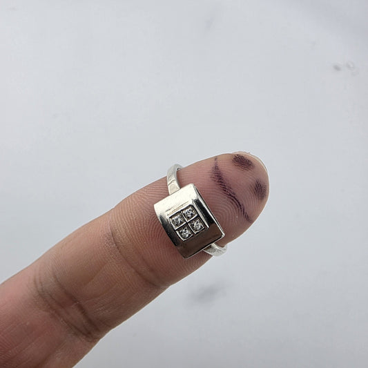 Sterling Silver 925 Square CZ Cluster Ring Size 7.5 Vintage Minimalist 4 Stone