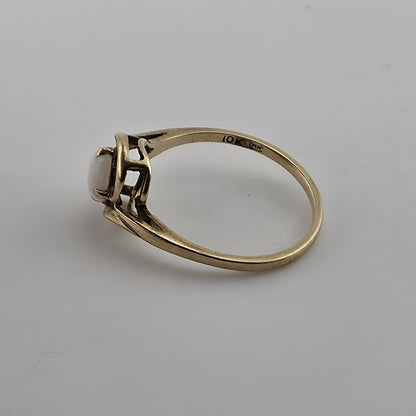 10K Yellow Gold Opal Ring Vintage Oval Cabochon Swirl Setting Size 6.25