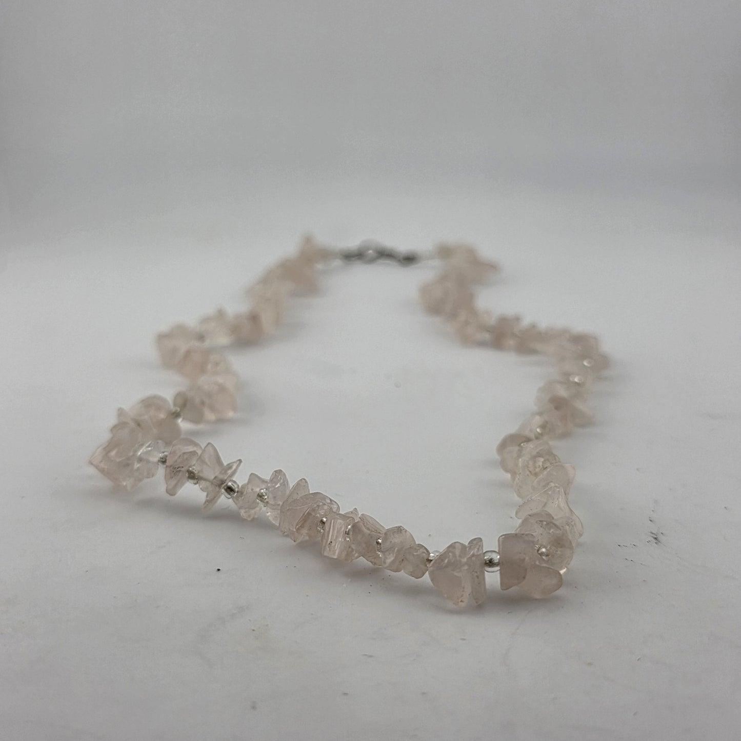 Rose Quartz Chip Necklace 20” Pink Gemstone Beaded Healing Boho