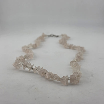 Rose Quartz Chip Necklace 20” Pink Gemstone Beaded Healing Boho