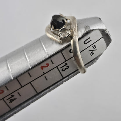 Vintage Sterling Silver Black Stone Pinky Ring Petite Size 2.5 Mid Century Retro