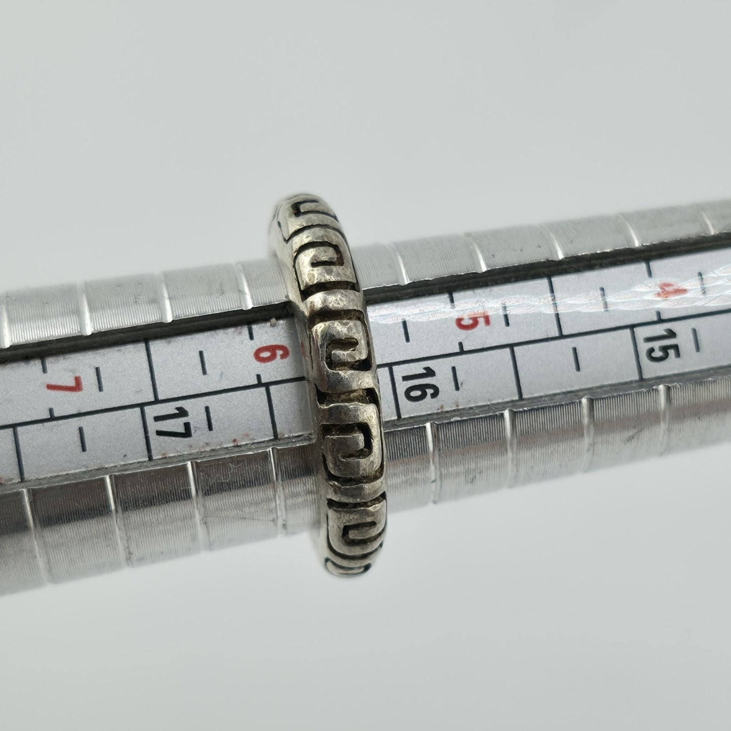 Vintage Mexico 925 Sterling Silver Greek Key Band Ring Size 5.5 6.2g