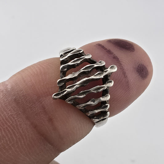 Vintage 925 Sterling Silver Modernist Openwork Ring Size 5.5 Patina
