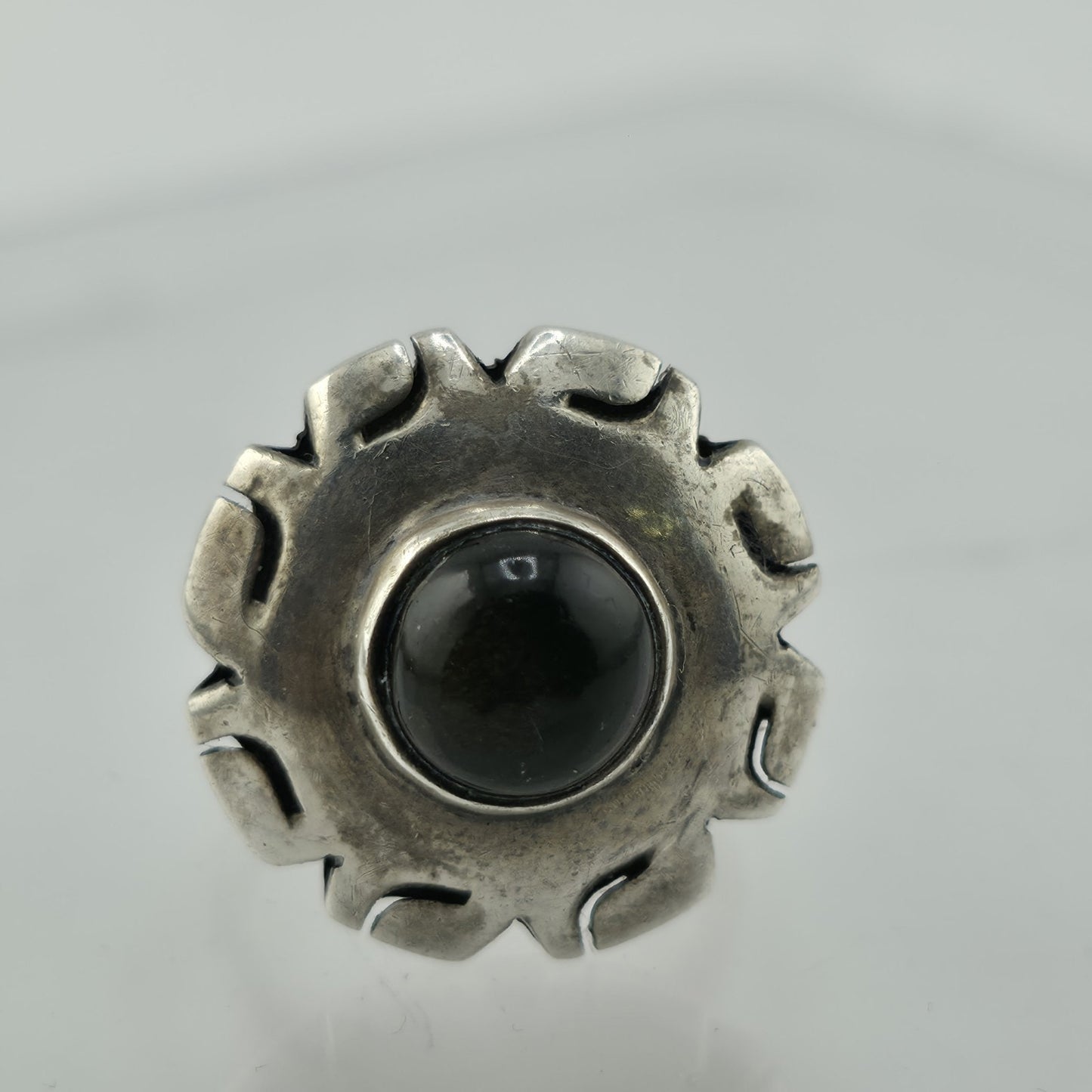 Vintage Mexico 925 Sterling Silver Black Onyx Sunburst Statement Ring Size 4.7