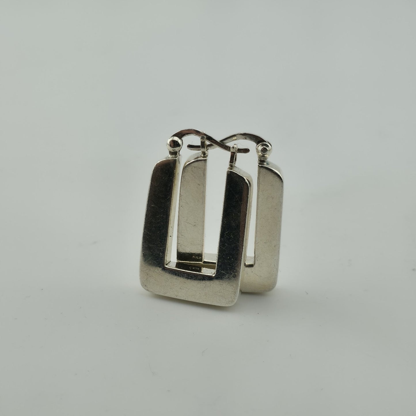 Sterling Silver 925 Rectangle Hoop Earrings Minimalist Geometric Dangle
