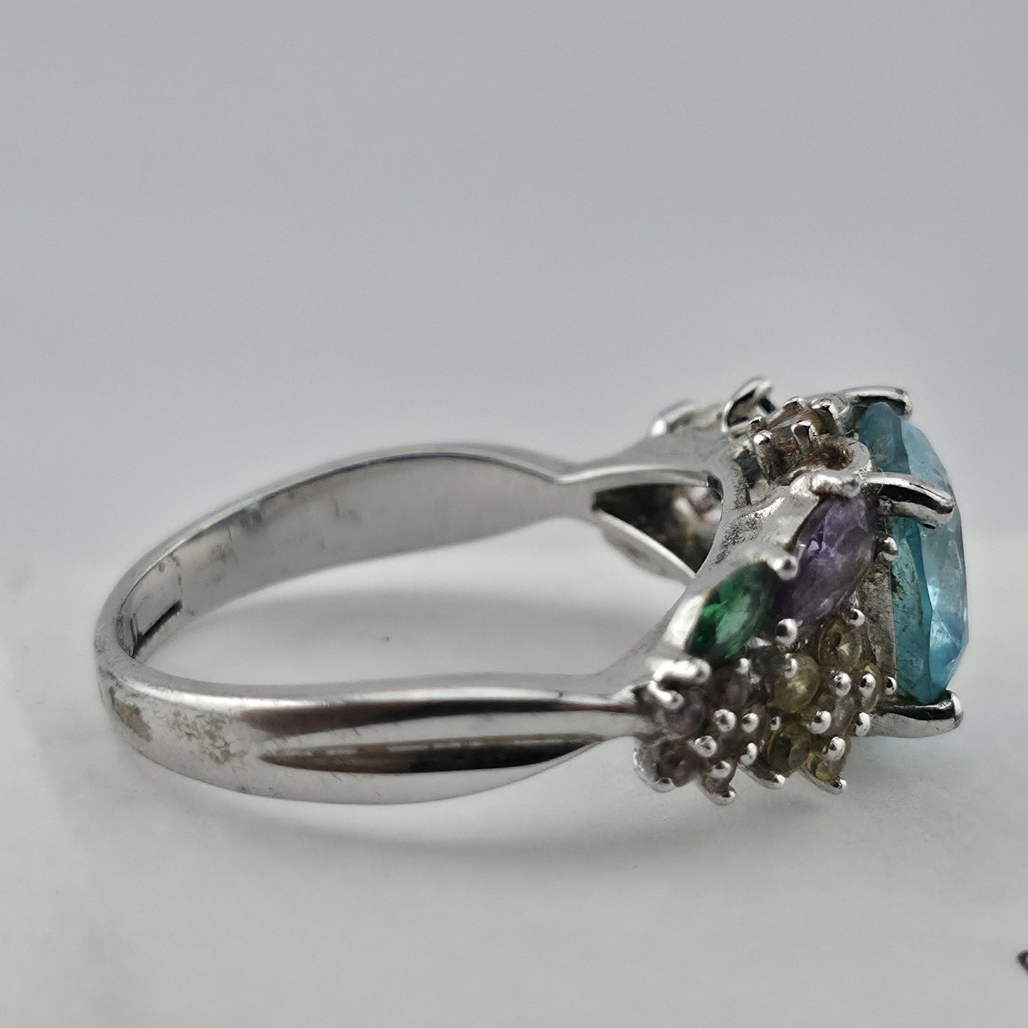 Thomas Kinkade BGE 925 Sterling Silver Multi Gem Floral Ring Blue Stone Size 9