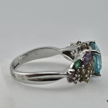 Thomas Kinkade BGE 925 Sterling Silver Multi Gem Floral Ring Blue Stone Size 9