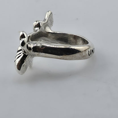 UNOde50 BZZ A BZZ Bee Ring Silver Plated Size 6 Adjustable Spain Handmade