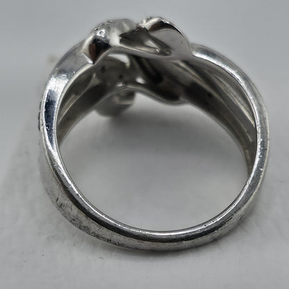 Sterling Silver Blue & Clear Stone Wave Ring Size 7 925 Statement Band