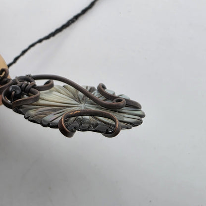 Abalone Shell Pendant Copper Wire Wrapped Artisan Boho Necklace 1.4"