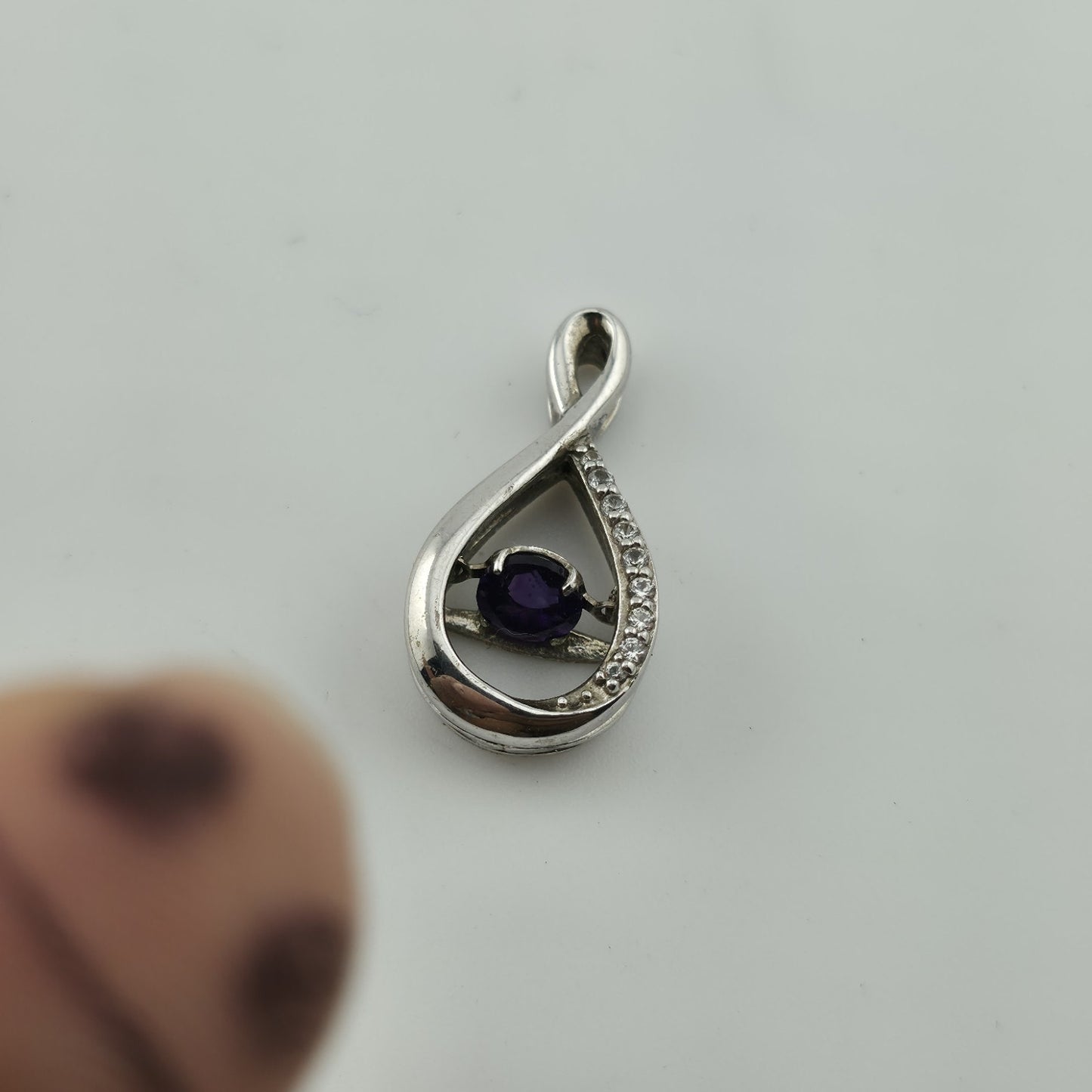 Sterling Silver 925 Purple Stone Teardrop Pendant CZ Accent SAI Modern