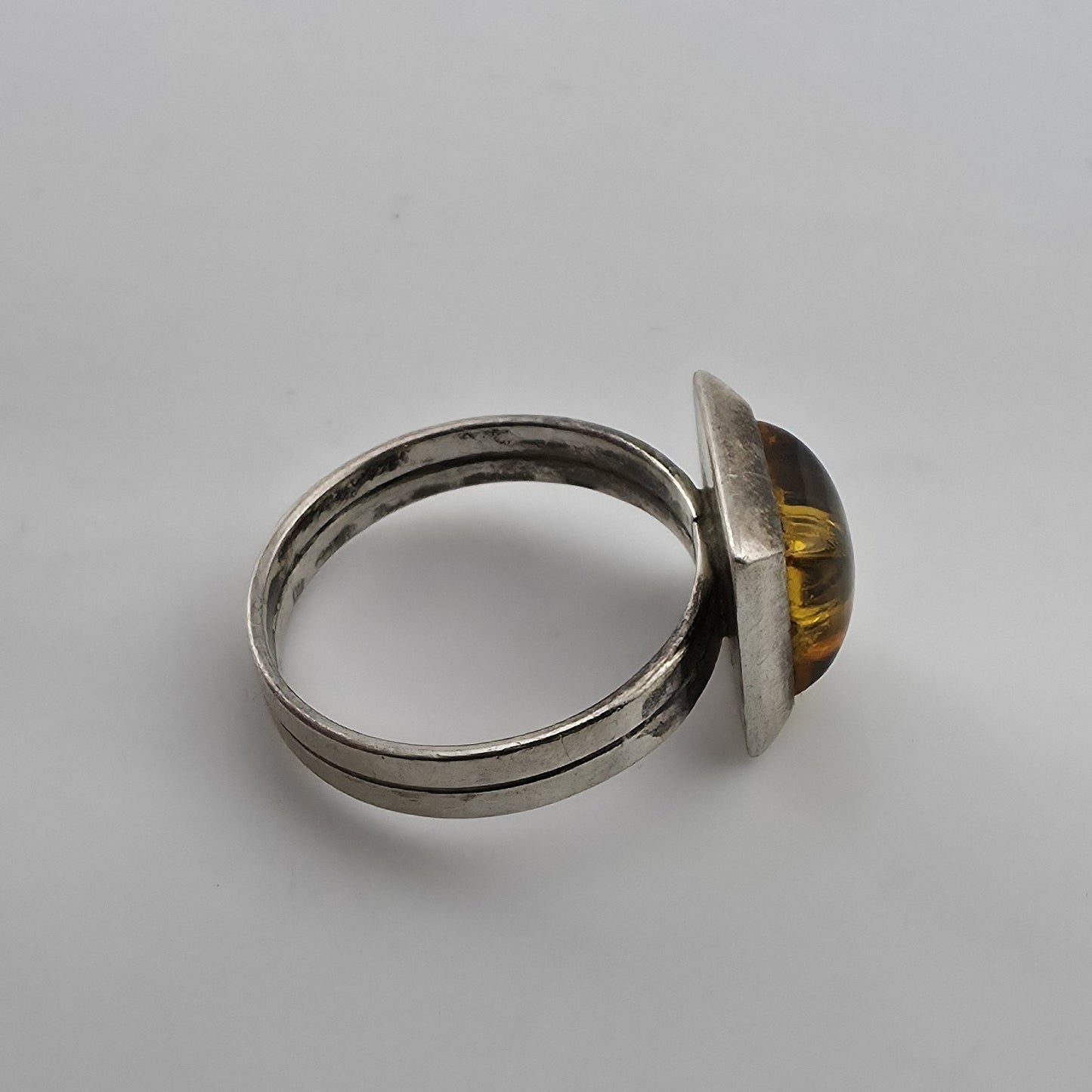 Vintage Sterling Silver Baltic Amber Ring Size 7 Geometric Modernist Statement