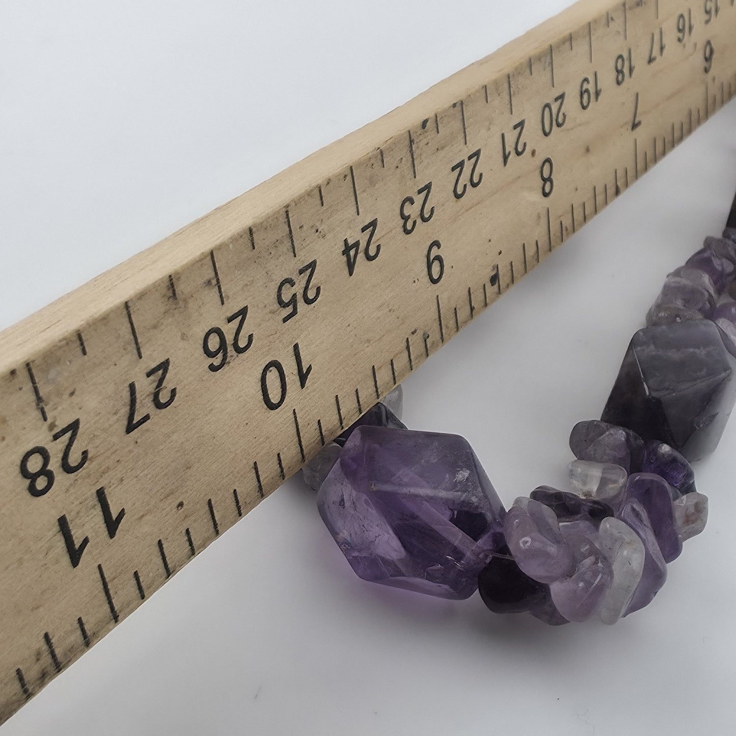 Purple Amethyst Multiple Strand Chip Necklace 20" Toggle Clasp Statement Piece