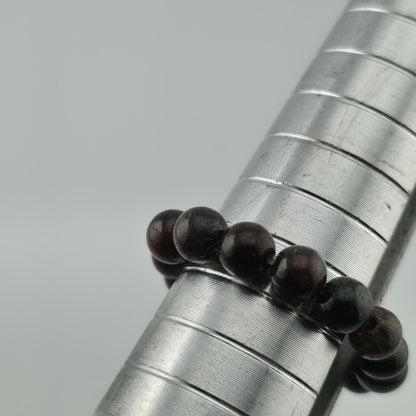 Garnet Beaded Bracelet Natural Stone Stretch Dark Red Black Round Beads 6.5 - 7