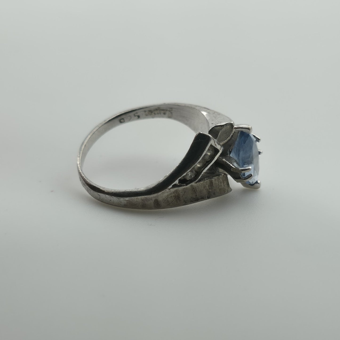 ELT Sterling Silver Blue Marquise Stone Ring Art Deco Style Size 6.25 Vintage