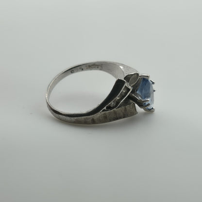ELT Sterling Silver Blue Marquise Stone Ring Art Deco Style Size 6.25 Vintage