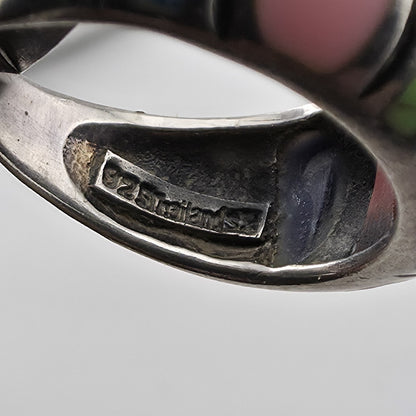 Sterling Silver Multi Color Inlay Ring Southwestern Style Dome Size 5.5
