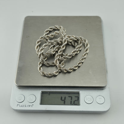 Solid Sterling Silver 925 Rope Chain Necklace 24” 47.2g Heavy Twist Link Italy