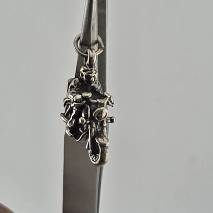 Vintage biker motorcycle charm pendant in 925 sterling silver with detailed rider figure from 305gems.com