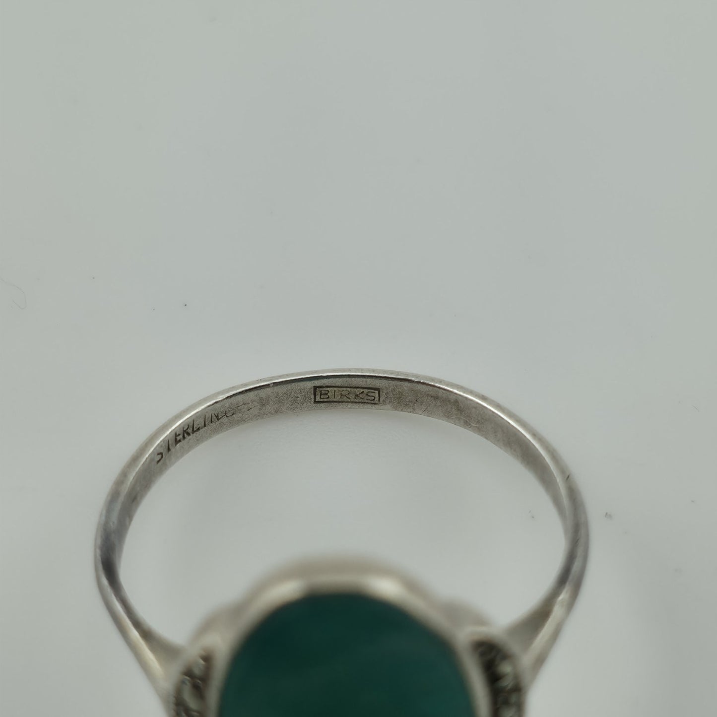 Birks Sterling Silver Green Stone Ring Size 6.5 Vintage