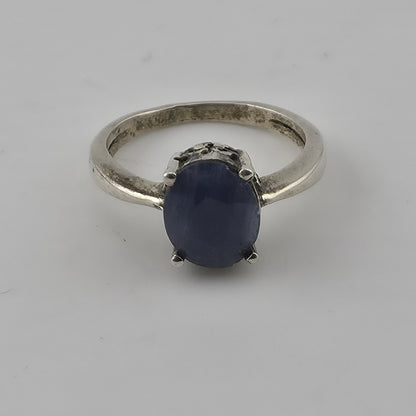 Vintage Sterling Silver Blue Stone Ring Size 6.25 Oval Cabochon Jewelry