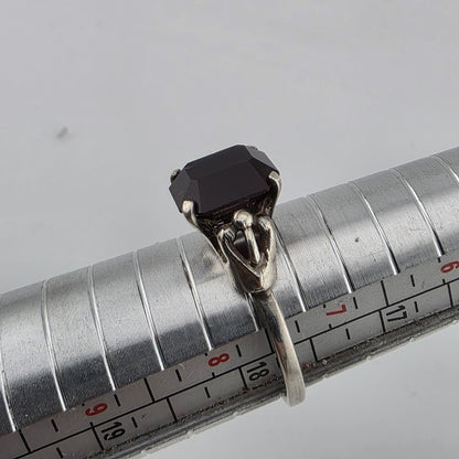 Vintage Sterling Silver Ring SARAH COVENTRY Emerald-Cut Garnet Solitaire 7.75
