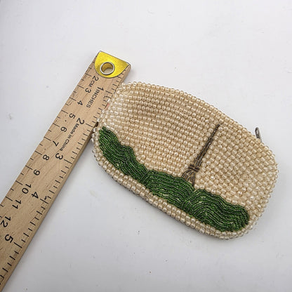 Vintage Faux Pearl Beaded Coin Purse Paris eiffel tower 1950s Bag Clutch 4x3