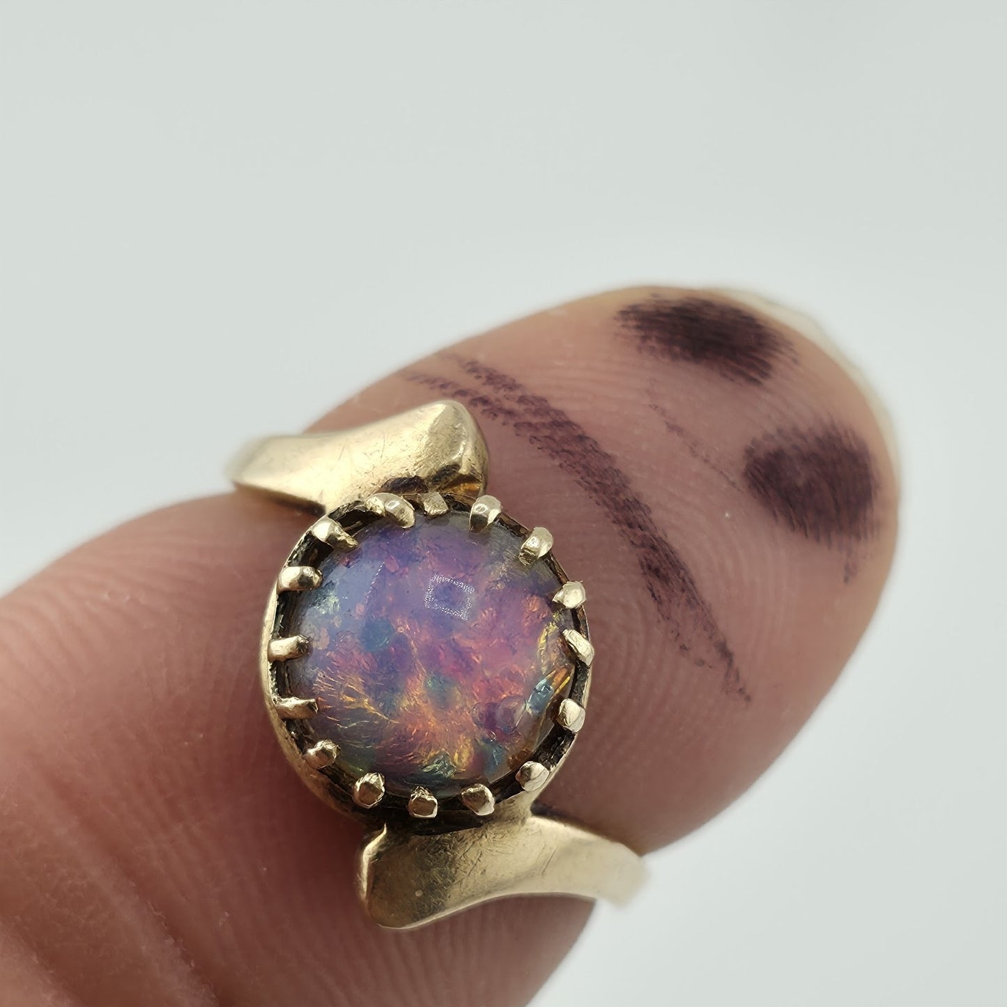 10K Yellow Gold Opal Ring Size 6.5 Vintage BDA Fiery Opal Statement Ring Vintage