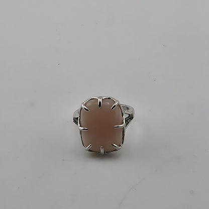 Sterling Silver 925 Pink Cabochon Oval Ring Size 5 Statement Cocktail Ring