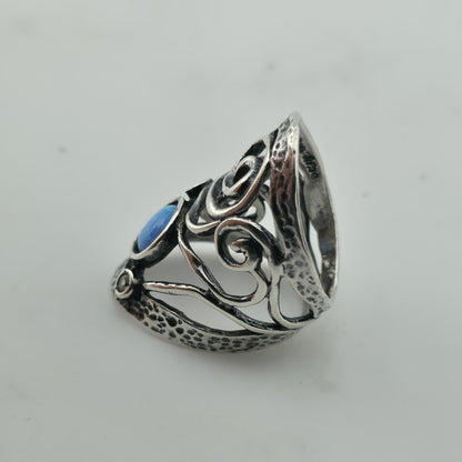 Israel 925 Sterling Silver Ring Size 8 Blue Opal Wide Band Abstract