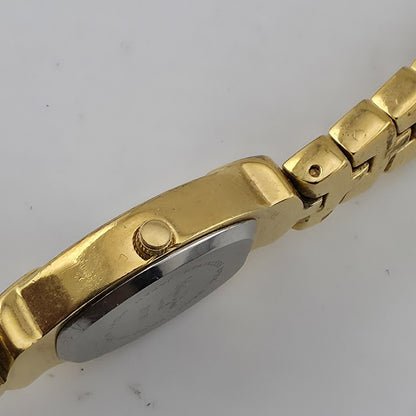 Main Line Time Quartz Watch Gold Tone Black Bracelet Tested Working 7"