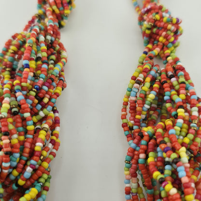 Multicolor Seed Bead Necklace Chunky Boho Statement Multi Strand Adjustable