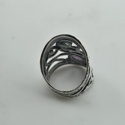 Israel 925 Sterling Silver Ring Size 8 Blue Opal Wide Band Abstract