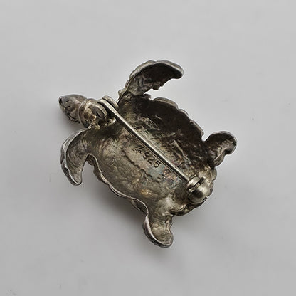 Vintage Sterling Silver Turtle Brooch 925 Figural Sea Turtle Pin Jewelry